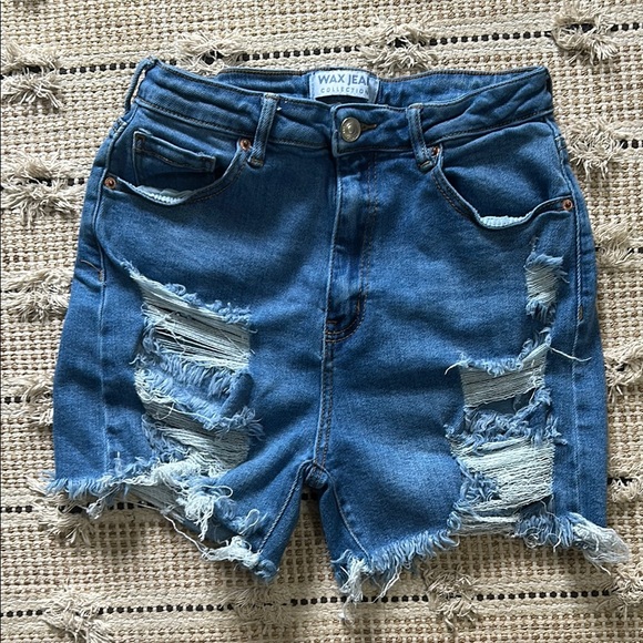 Wax Jean Blue High-Waisted Distressed Jean Shorts - Picture 1 of 4